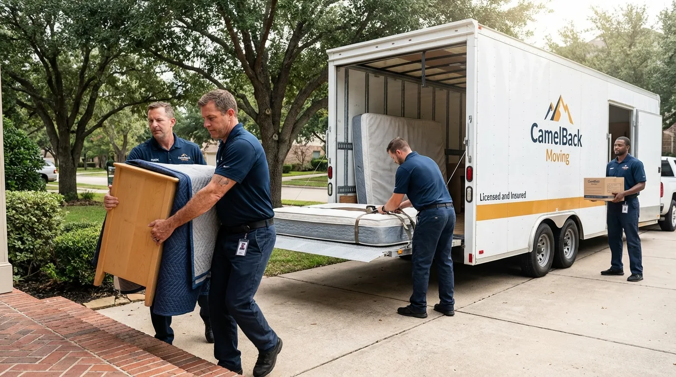 Crew loading residential truck for cross-state move from Amsterdam, NY