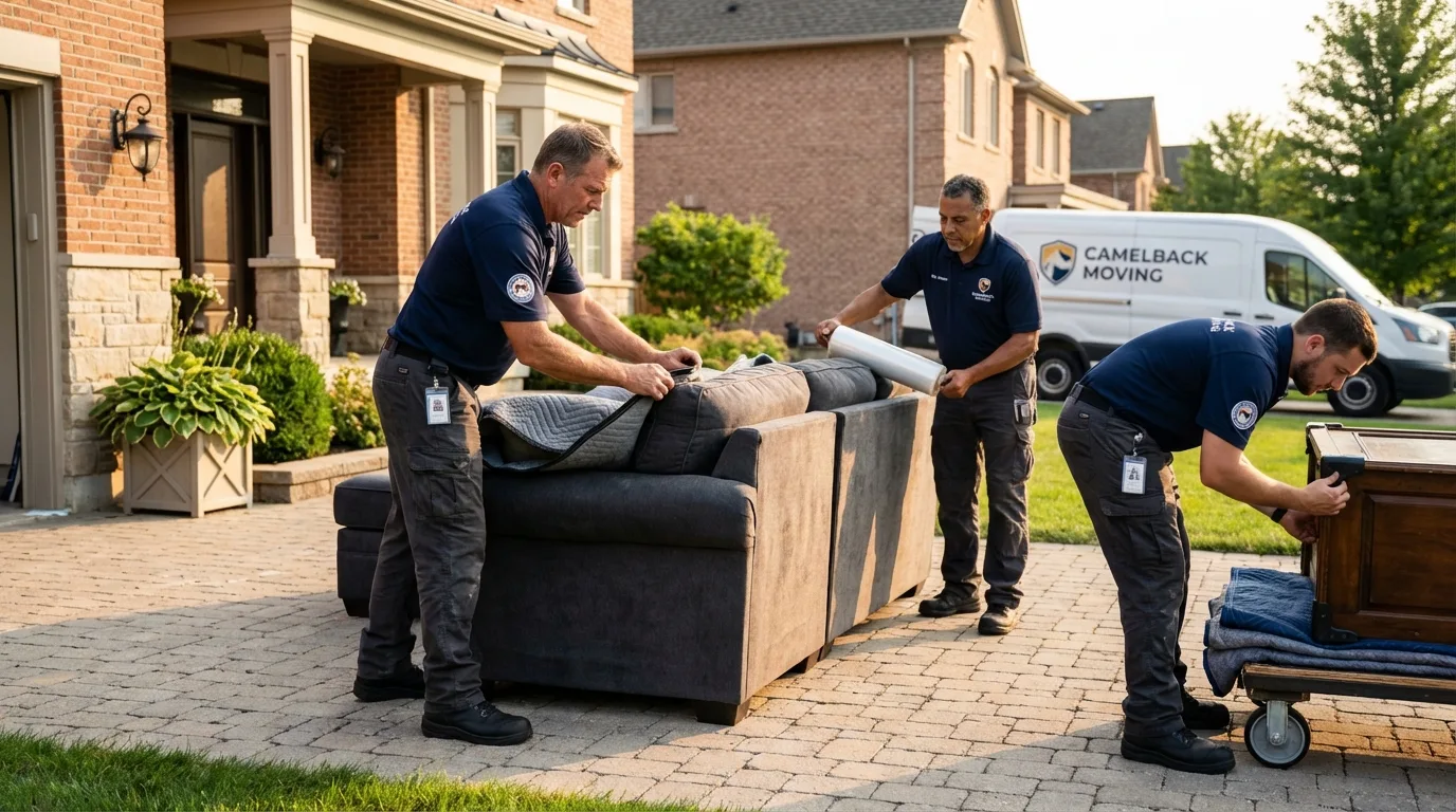 Large estate moving crew wrapping furniture in Amsterdam, NY